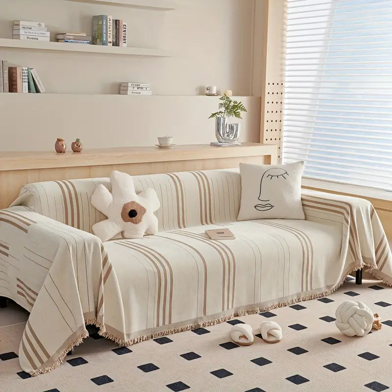 Softly Striped – Quality Chenille Throw | Sofa Cover | Blanket