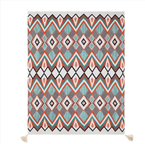 Decorative curtain with geometric pattern on a white background