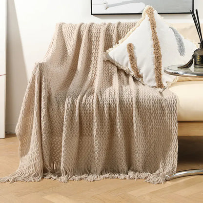 Boho Nordic Knitted Blanket | Soft Woven Sofa Throw | Modern Minimalist Home Décor