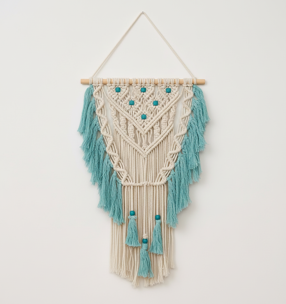Blue Bohemian Macramé – Woven Wall Tapestry | Handcrafted Wall Hanging | Natural Home Décor