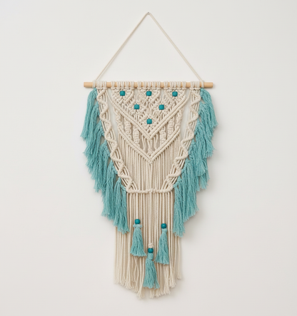 Blue Bohemian Macramé – Woven Wall Tapestry | Handcrafted Wall Hanging | Natural Home Décor