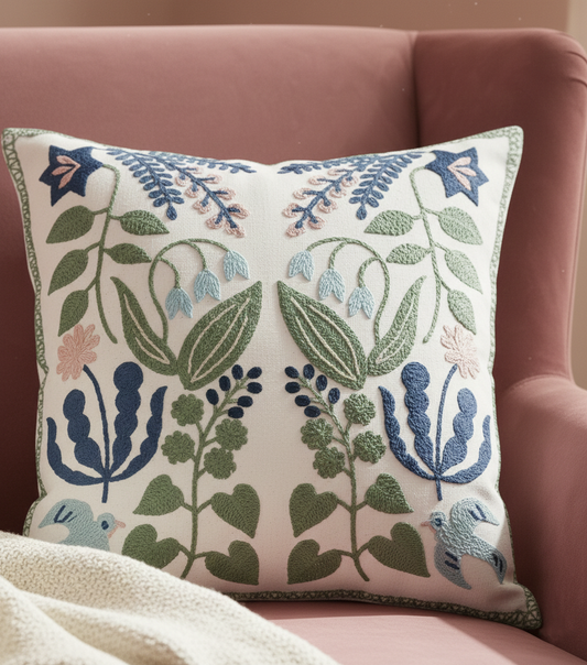 Embroidered Bluebells and Blue Birds