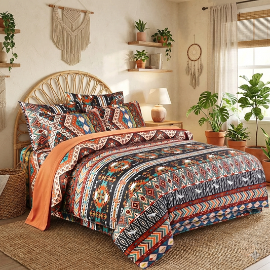 Earthy & Bright Bedding Set | Duvet Cover & Pillowcases | Modern Bohemian Bedroom Décor