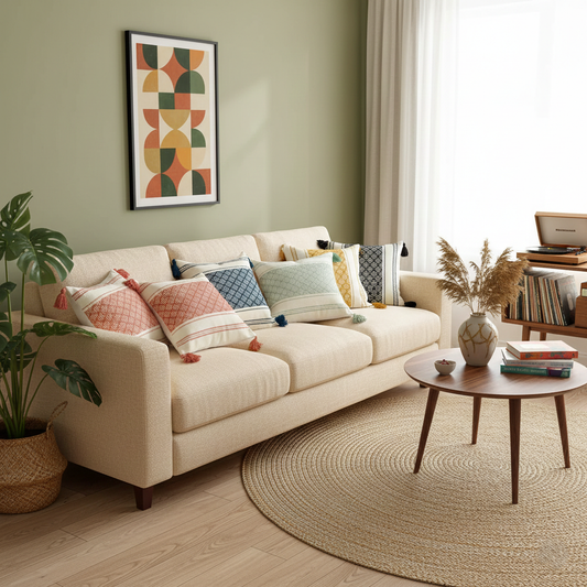 Criss-Cross Embroidered Cushion Cover | Textured Decorative Pillow | Modern Boho Home Décor