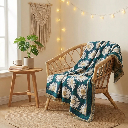 White Daisy Sofa Cover | Soft Protective Slipcover | Modern Boho Blanket