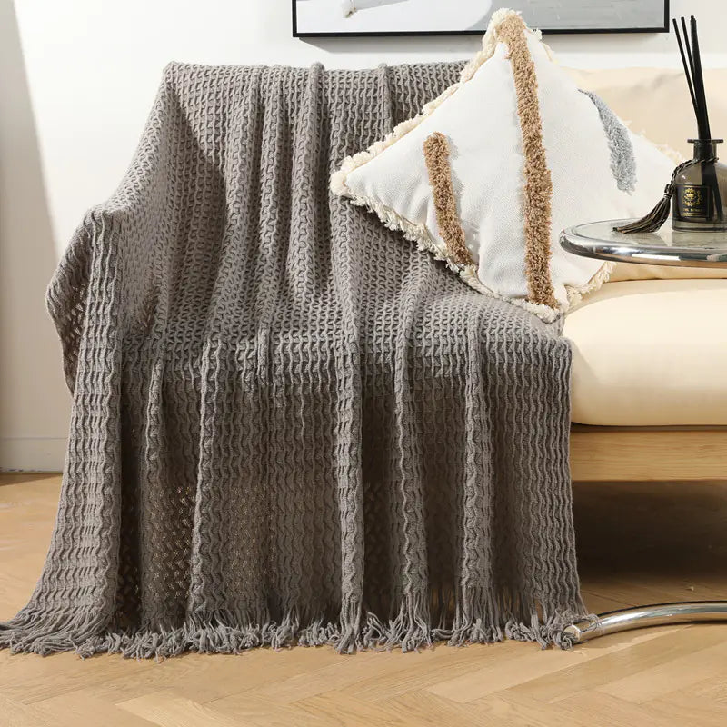 Boho Nordic Knitted Blanket | Soft Woven Sofa Throw | Modern Minimalist Home Décor