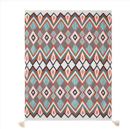 Decorative curtain with geometric pattern on a white background