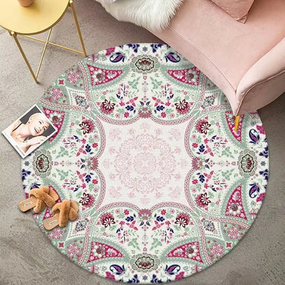 Vintage Style Soft Circle Rug | Machine Washable Floor Carpet | Modern Boho Home Décor