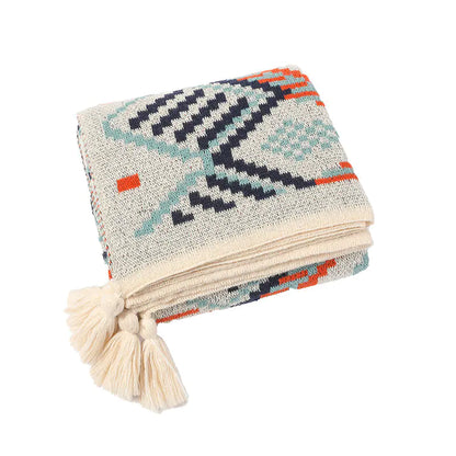 Bohemian Knitted Sofa Throw Blanket | Decorative Couch Cover | Multi‑Use Boho Textile