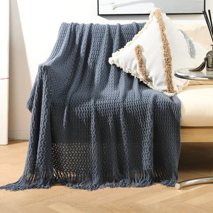 Boho Nordic Knitted Blanket | Soft Woven Sofa Throw | Modern Minimalist Home Décor