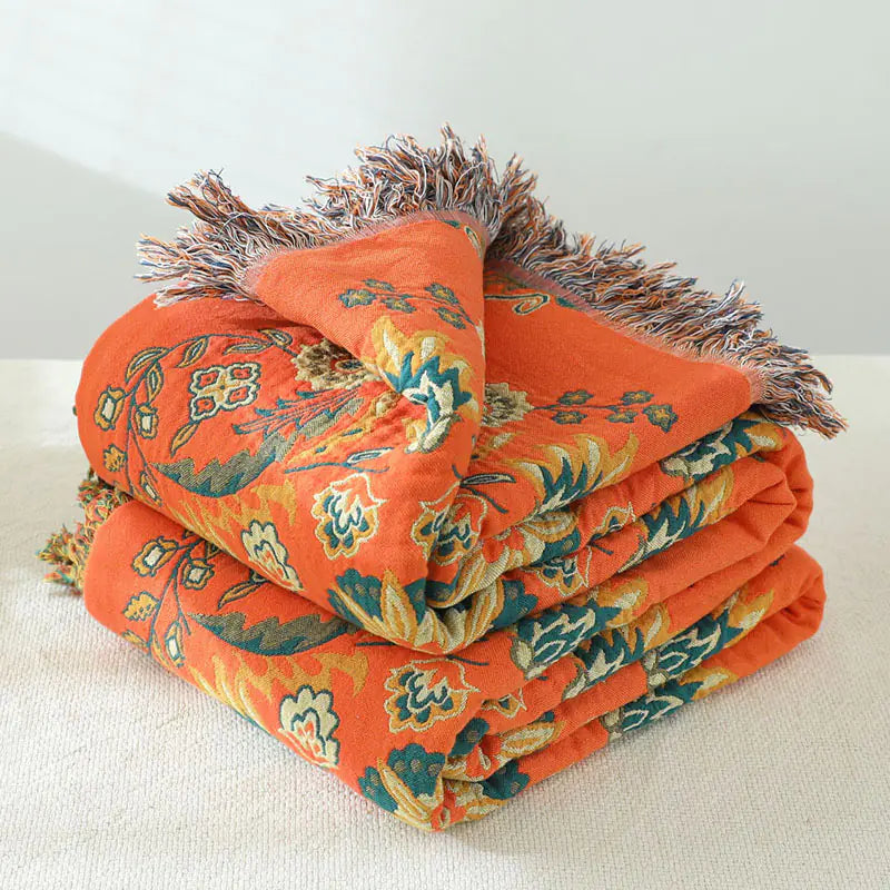 Bohemian Flowers – Reversible Woven Throw | Sofa Cover | Blanket