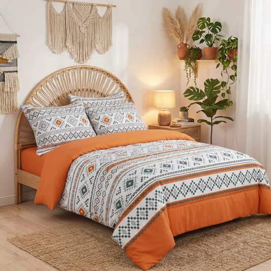 Reversible Geometric Bedding Set | Duvet Cover & Pillowcases | Modern Boho Bedroom Décor