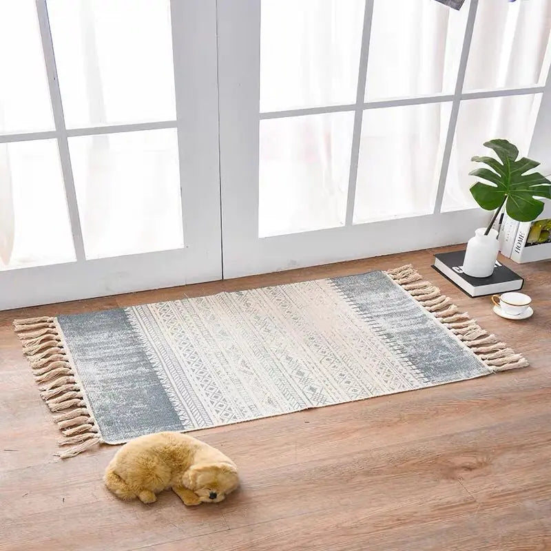 Cotton‑Linen Nordic Style Rug | Entryway Floor Mat | Modern Boho Home Décor