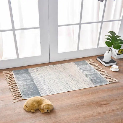 Cotton‑Linen Nordic Style Rug | Entryway Floor Mat | Modern Boho Home Décor