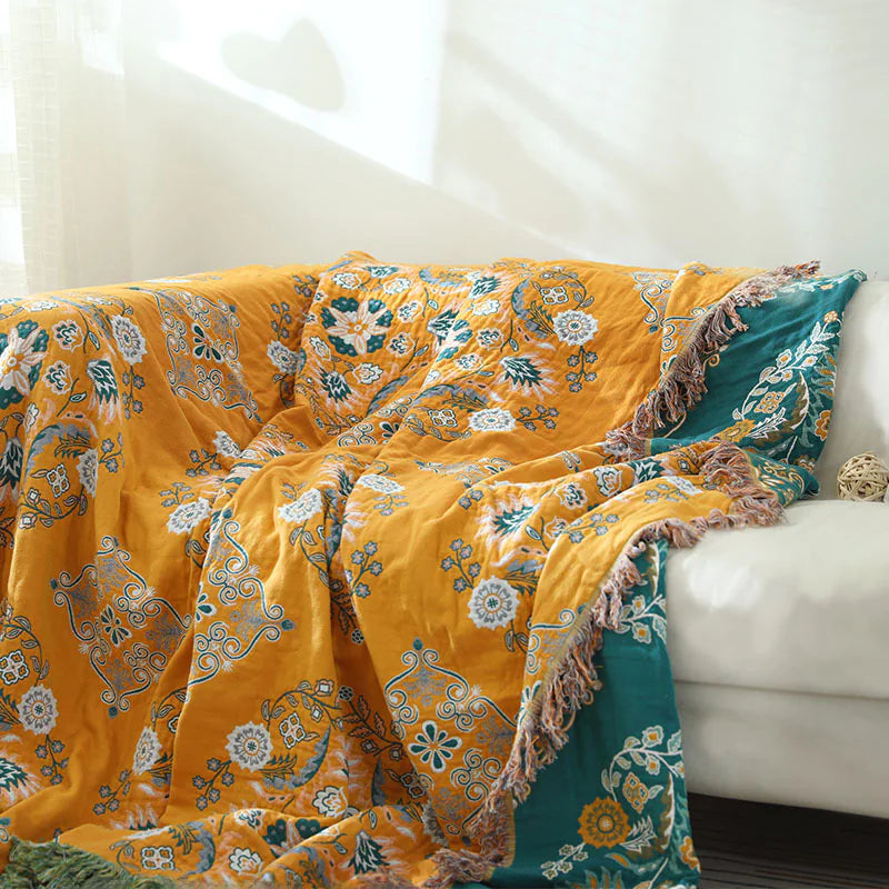 Bohemian Flowers – Reversible Woven Throw | Sofa Cover | Blanket