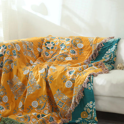 Bohemian Flowers – Reversible Woven Throw | Sofa Cover | Blanket