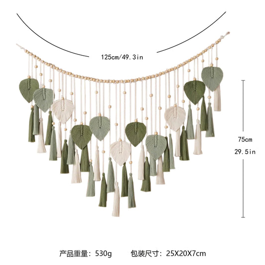 Handwoven Bohemian Leaf Tapestry for Kids' Room