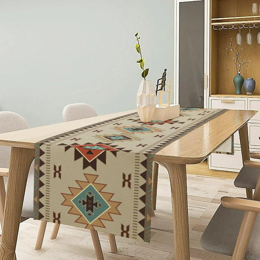 Patterned table runner on a table