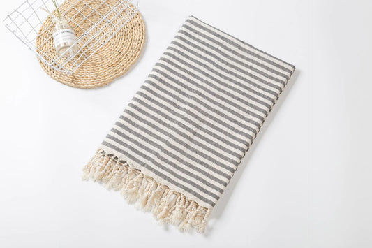 Fringed Beach Towel Polyester Cotton Wearable Striped Bath Towel Cushion Tablecloth