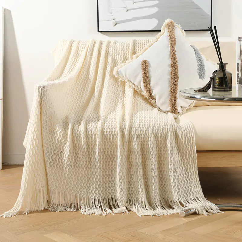 Boho Nordic Knitted Blanket | Soft Woven Sofa Throw | Modern Minimalist Home Décor