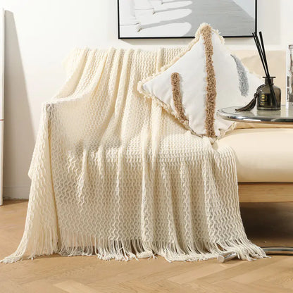 Boho Nordic Knitted Blanket | Soft Woven Sofa Throw | Modern Minimalist Home Décor