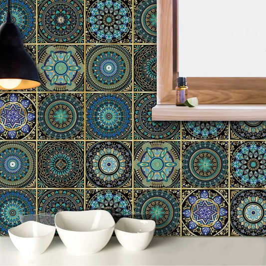 10pcs Retro Bohemian Patterned Tile Stickers