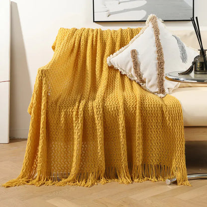 Boho Nordic Knitted Blanket | Soft Woven Sofa Throw | Modern Minimalist Home Décor